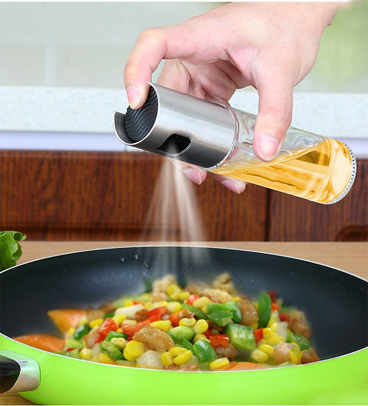 BBQ Healthy Kitchen Cooking Oil Vinegar Spray Bottle Push Type Oil Spray BottlePump Oil Tank Leakproof BBQ Sprayer BBQ Tools Kitchen Gadgets