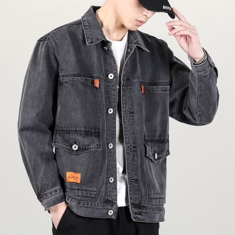 Fashion Smoky Gray Vintage Denim Jacket Men