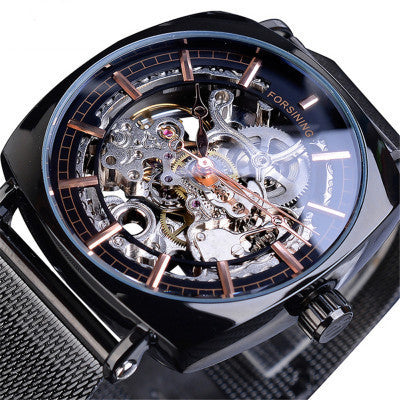 European And American Style Men'S Fashion Casual Openwork Mesh Belt Automatic Mechanical Watch