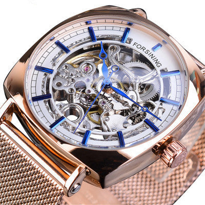 European And American Style Men'S Fashion Casual Openwork Mesh Belt Automatic Mechanical Watch