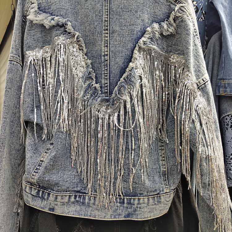 Fringed Denim Jacket Women'S Short Loose Top
