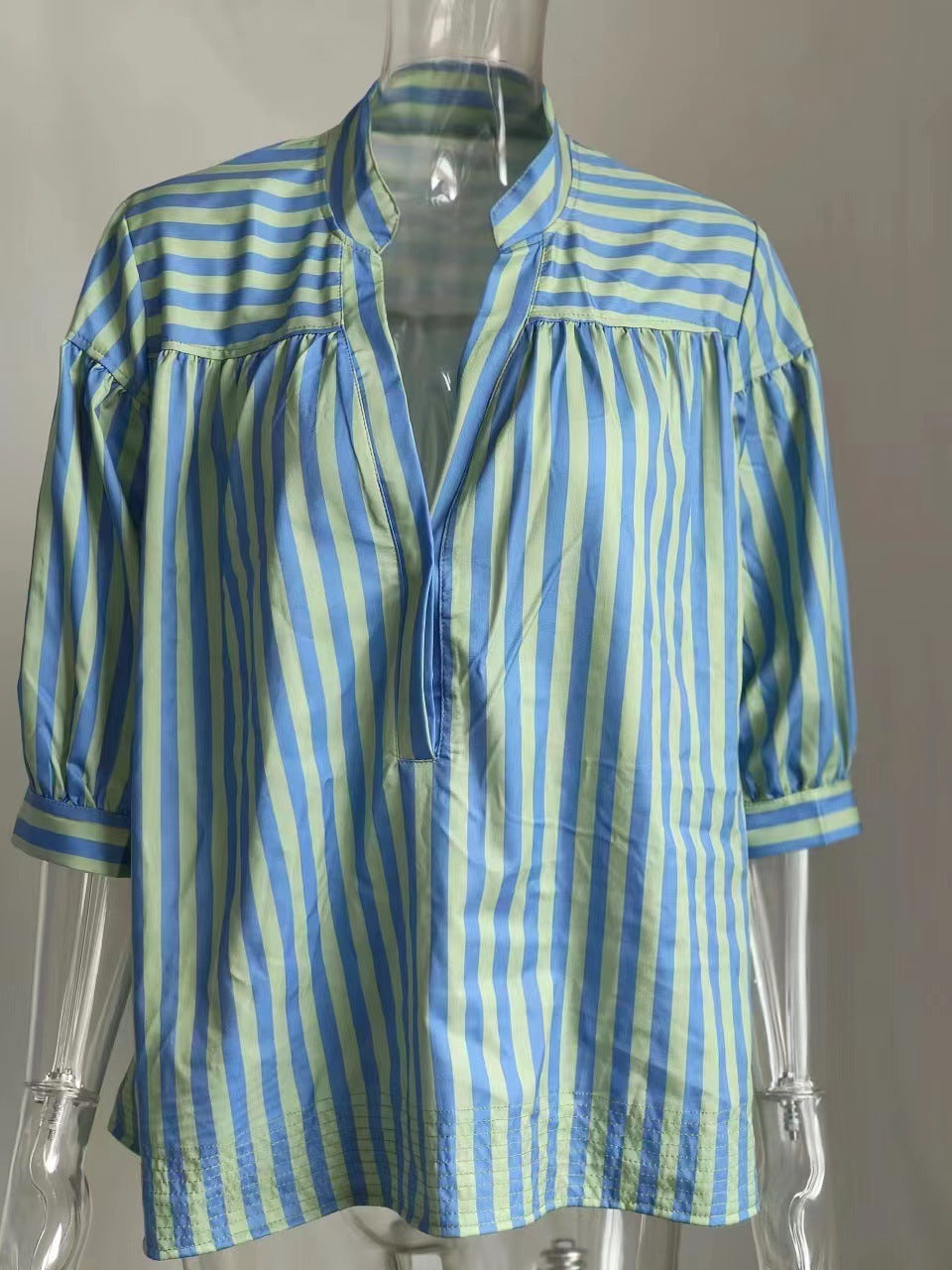 Fashionable All-match Loose Striped Shirt Short Sleeve