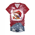 Christmas Cartoon Animal Reindeer Christmas Hat Printed Top