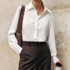 French Style White With Lapel Long Sleeve Shirt For Women