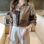 Casual Vacation Leopard Print Button Long Sleeve Shirt Women's Clothing