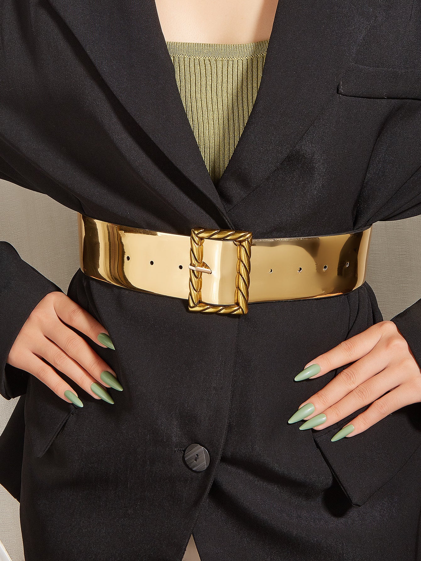 Gold Women's Elastic Waistband Decorative Waist Seal