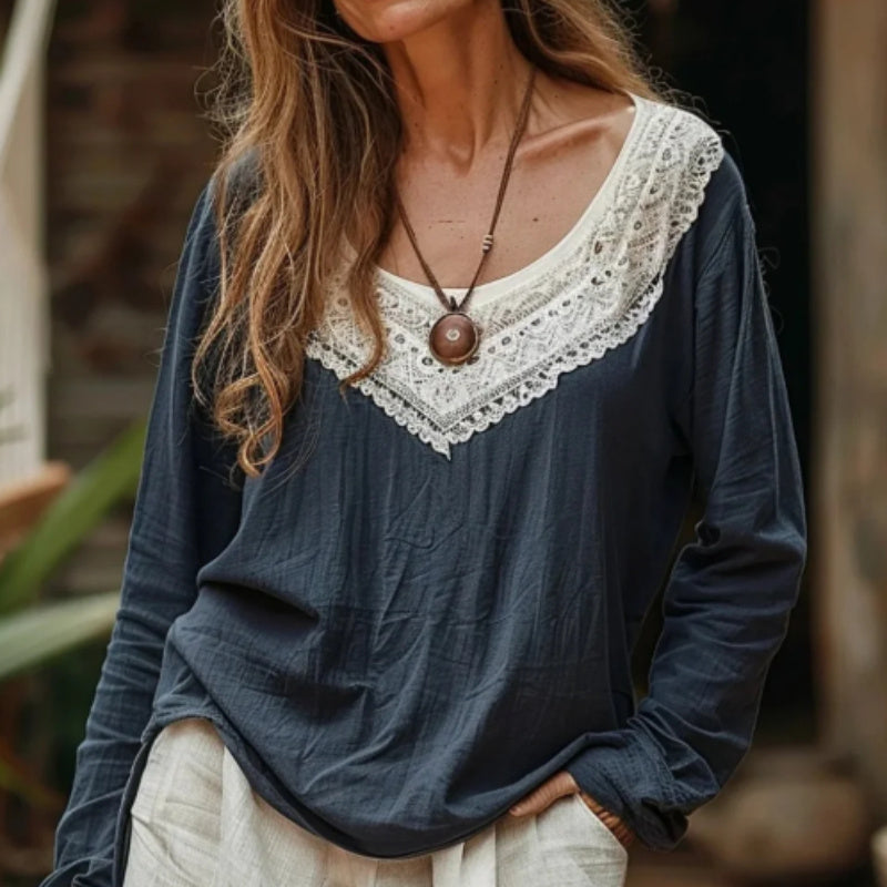 Elegant Lace Floral Art Long Sleeve Cozy Tunic