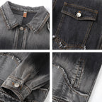 American Retro High Street Washed Destroyed Denim Jacket