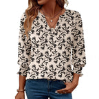 Fashion Tops Three-quarter Sleeve Flower Print Casual Shirt
