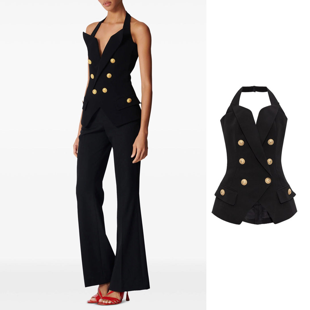 Double Breasted Temperament Small Sling Vest Jacket