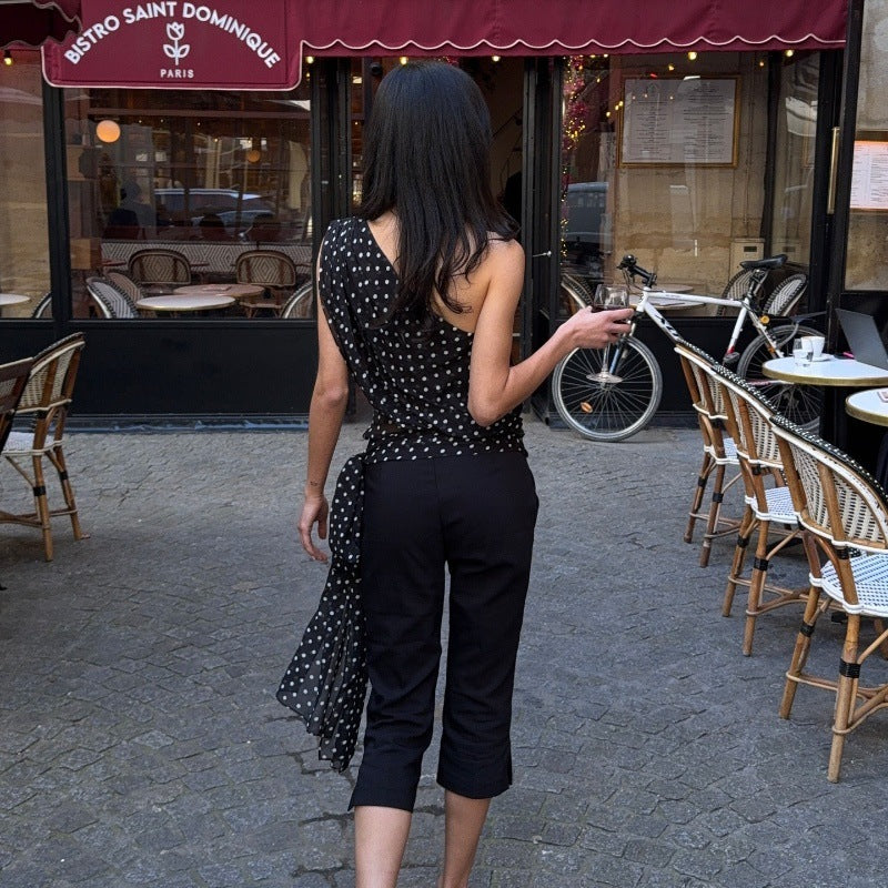 Dot Sexy Shoulder Retro Easy Matching Sleeveless Top