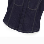 European And American Style Fashion String Decoration Lapel Sleeveless Denim Shirt