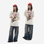 Character Abstract Graphic Print Crew Neck Short Sleeve