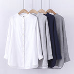 Stand Collar Double-layer Yarn Long Sleeve Blouse Loose
