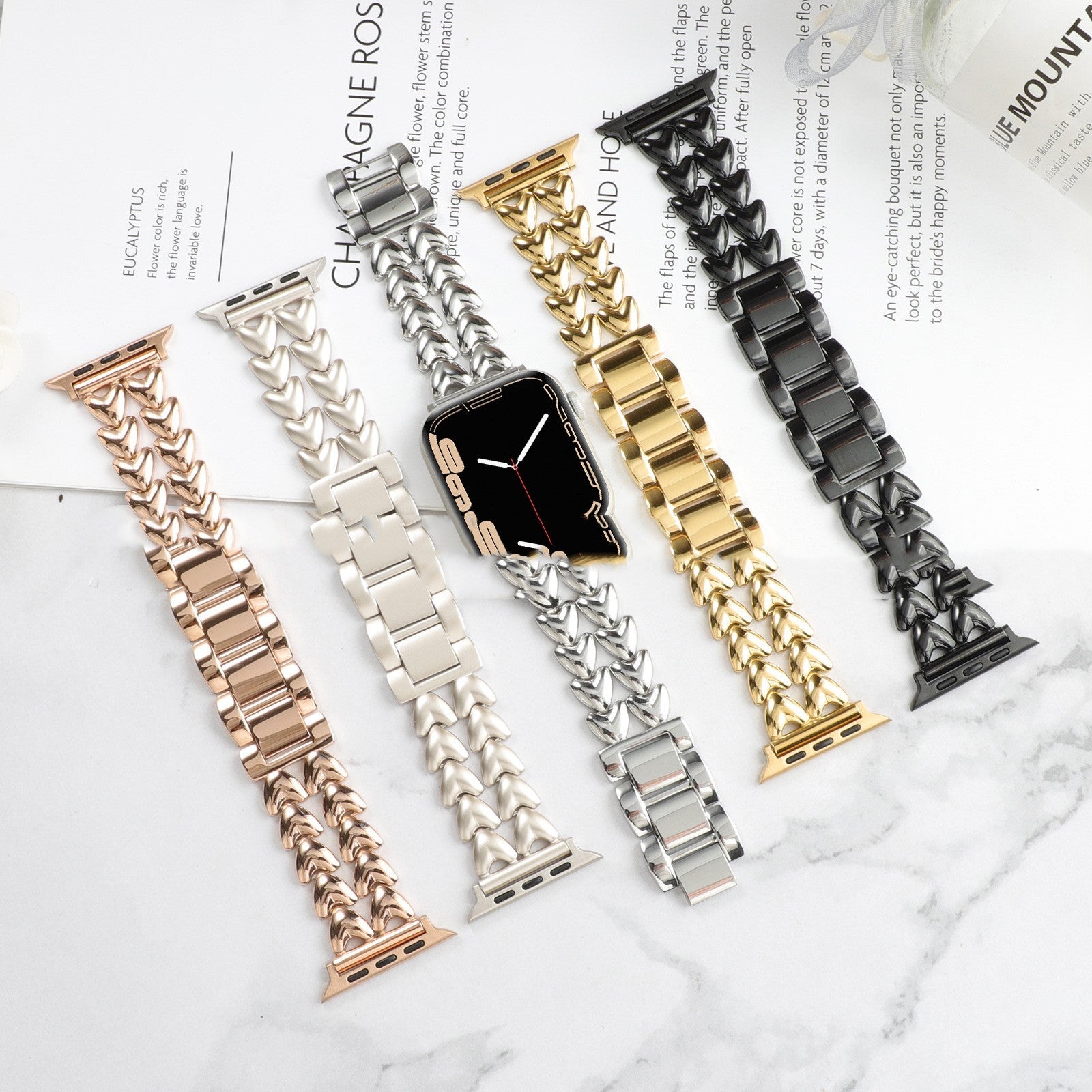 Double Row Love Stainless Steel Metal Strap