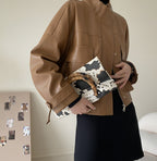 Women's Tooling Style Leather Jacket Jacket With Stand-up Collar